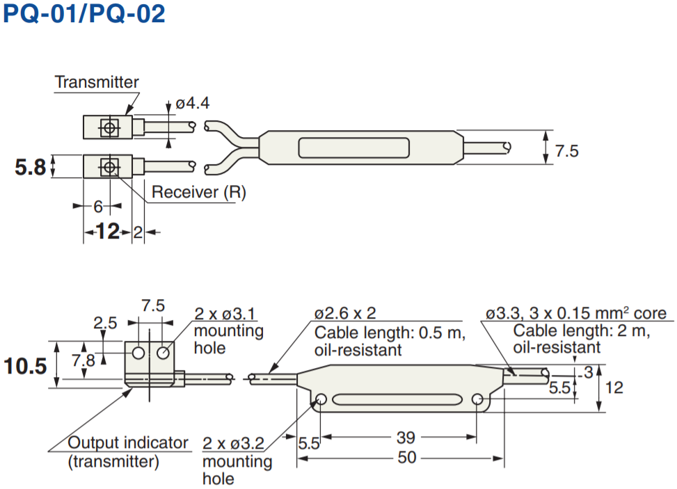 Kích thước sensor PQ-01/PQ-02
